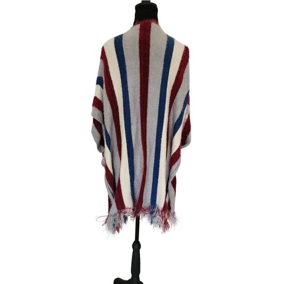 KORI America Striped Eyelash Fringe Boho Kimono Cardigan Sweater M/L - Picture 2 of 6